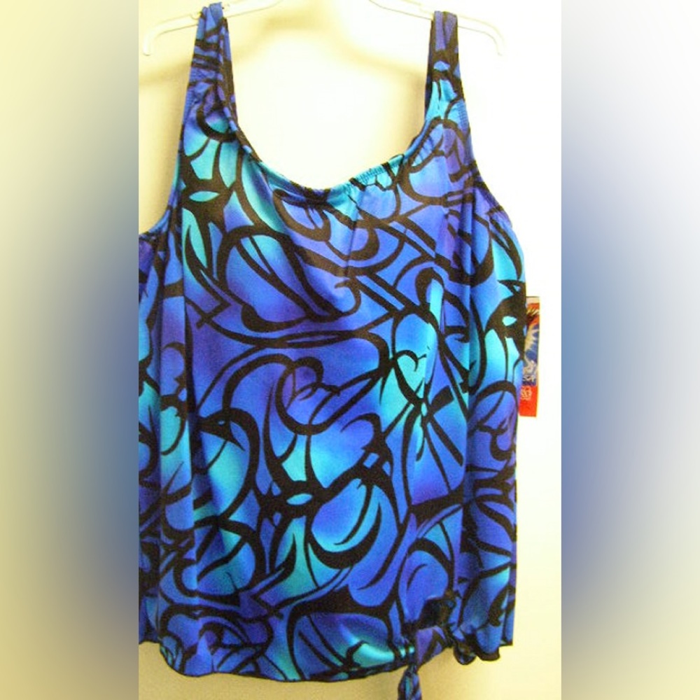 18W new plus size blouson tankini top 10649-344